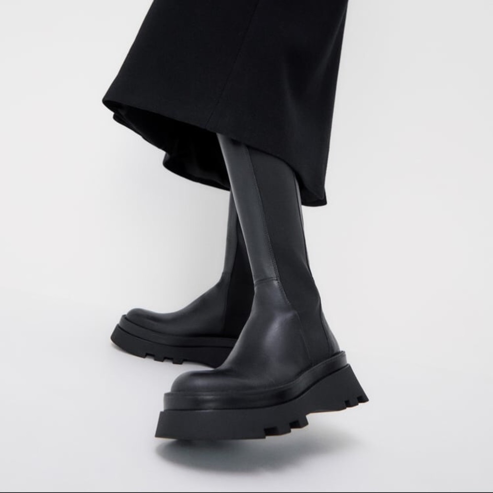 NWT Zara Lug Sole Leather Tall Boots - Picture 16 of 16